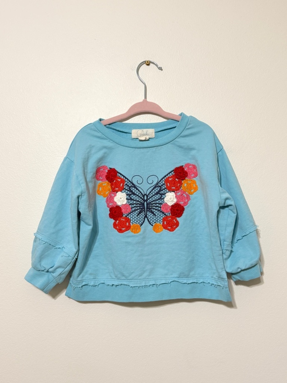 Peek Butterfly Sweatshirt Girl’s Size 4/5 Blue Floral Spring Sweater